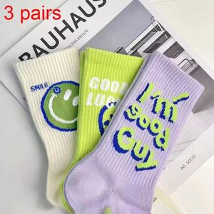 Women Socks Women's 3 Pairs Of Cute Smiling Faces 3D English INS Trend Versatile Personalized Sports In Tube HZ102