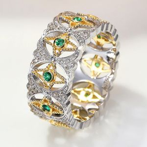 2024 Choucong Brand Court Wedding Rings Vintage Jewelry 925 Sterling Silver Round Cut Emerald Cz Diamond GemStone Party Hollow Women Bridal Ring for Lover Gift