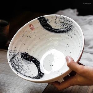 Placas estilo japonês 7,5 polegadas Bigela grande Ramen Sopa de cerâmica Retro Tableware Hat Hat Tumpet