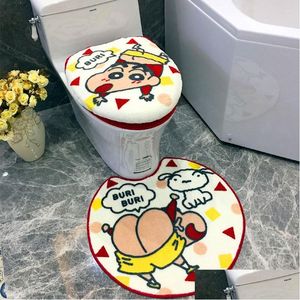 Toilet Seat Covers Ers Design Japanese Style Lovely Gift Shinchan Cartoon Bathroom Non-Slip Pad Washable Er Kawai Warm Mat Drop Deli Dhaxz