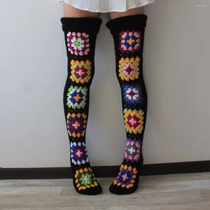 Leggings femininas mão crochê sobre meias de joelho para mulheres outono inverno emagrecimento alto meias longas coxa