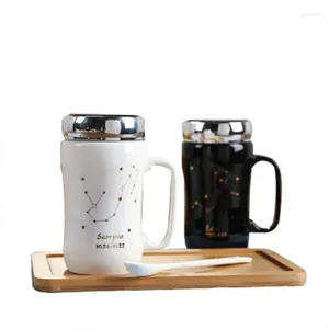 Canecas criativas o copo de café cerâmico do zodíaco para escritório de água de colher de chá com tampa