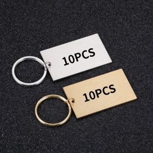 Chains 10Pcs/Lot Strip Blank Tag 45mm Stainless Steel Keychain for DIY Accessories Custom Logo Name Women's Men's Keychain Wholesale