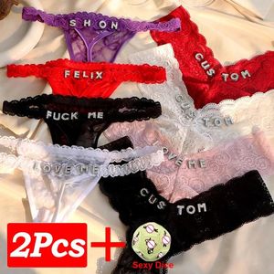 Kadın Panties 2pcs/Set Özel String Teşhalleri Kadın Mektupları Dantel G Kişiselleştirilmiş iç çamaşırı iç çamaşırları zar hediyeleri