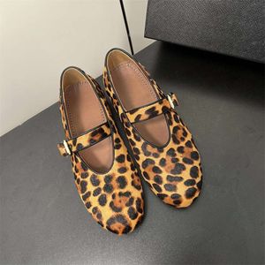 Gaoding ala Womens Ballet Flat Shoes Horse Hair Leopard Mönster Mary Jane Single Shoes Lefu Shoes Belt Buckle Womens Shoes Shoes