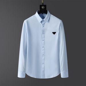 Designers Mens Casual Shirts Quality Designer Business Tees Classic Long Sleeve Shirt Solid Color Letter Spring Autumn Blue Plus Size S/M/L/XL/2XL/3XL/4XL