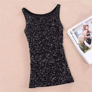 Kvinnors tankar Kvinnor PEALKIN TANK TOP TOPP glittrande O Neck Slim Fit For Shiny Sparkling Stage Show Performance