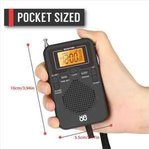 Radio Portable Radio Mini AM FM Weather Radio Pocket Radio LCD -skärm Digital Alarm Clock Radio Player