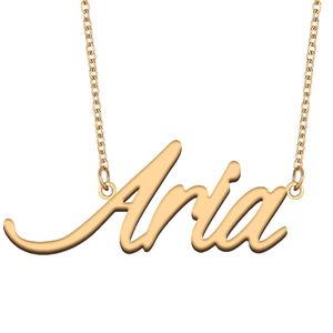 Aria namn halsband anpassad typskylt hänge för kvinnor flickor födelsedag gåva barn bästa vänner smycken 18k guld pläterat rostfritt stål