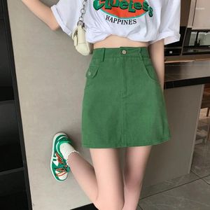 Skirts Green Women Spring Summer High-waisted Skinny Wrap Hip A-line Mini Skirt 2024 Patchwork Short Denim Dresses