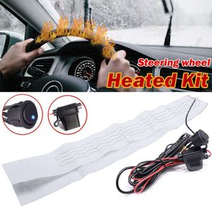 Novas capas de volante Novo kit aquecedor de volante de carro 6 engrenagens plástico calor LED azul aquecimento 12V quente vermelho fibra de carbono interruptor almofadas Wireharne Z8Q3