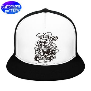 Custom adult flat rubber baseball cap cut-out HD pattern Flat shape Hip hip feel adjustable size Fashion sunscreen Polyester+nylon+cotton 98g black