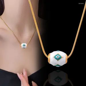 Pendant Necklaces SINLEERY Stainless Steel Blue Enamel Eye Scrolling Ball Necklace For Women Choker Chain Fashion Jewelry DL065