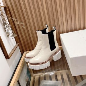 Stella McCartney Emilie Casual Ankle Boots Black White Brown 내마모성 플랫폼 Comfort Chelsea Boot Women Leather Shoes High Waterproof Lady M9HQ#