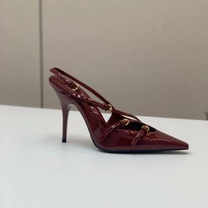 Casual designer de moda feminina sandálias patente couro genuíno ponto dedo do pé salto alto tiras estilingue sapatos noiva sapatos de casamento