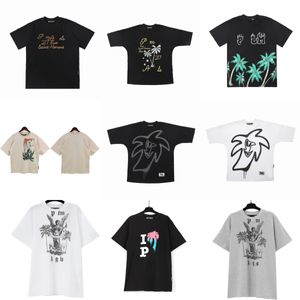 Camiseta masculina Graffiti Tees Palms Palmangel City Designer Limited Inkjet Graffiti Letter Printing Masculino Feminino Veleiro de manga curta Casual Hip Hop Tees