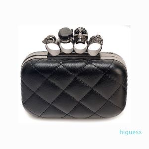 Designer- Fashion Woman Leather Evening Clutch Handväskor läskiga skalle ringer handväska halloween festkedja axelväska rutig purse2724