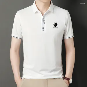 Herrpolos korea stil märke mode polo skjortor svart yak kort ärm lapptäcke sommar polyester andningsbara toppar tee 2024