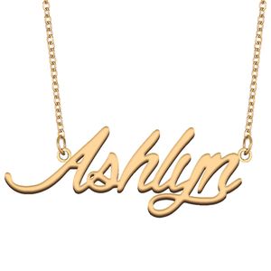 Ashlyn namn halsband Anpassad typskylt hänge för kvinnor flickvän gåvor barn bästa vänner smycken 18k guld pläterat rostfritt stål