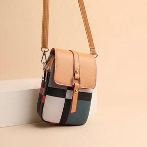 Kvinnors mini mobiltelefon crossbody väska koreansk modestil axel trendig vilda gittermyntväskor313d