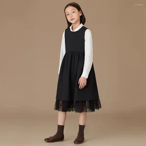 Girl Dresses Teens Girls Vest Skirt Kids Party For Eid Holiday Black Sleeveless Layered Dress 2024 Elegant Children Vintage Clothing