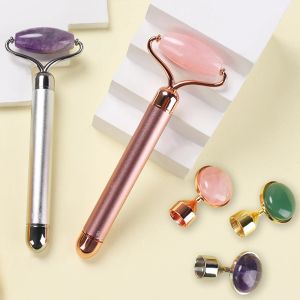 Bottles 2 in 1 Energy Beauty Bar Face Lift Massager Electric Jade Roller Pulse Vibrating Facial Massage Skincare Rose Quartz/amethyst