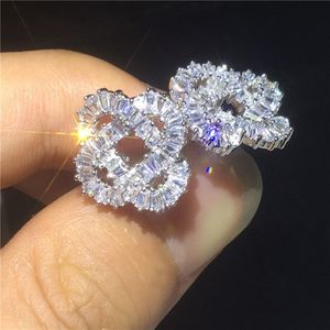 Orecchini a forma di fiore con ciondolo in argento sterling 925 con diamanti Cz Orecchini di fidanzamento da sposa per le donne Festa nuziale Gift2032