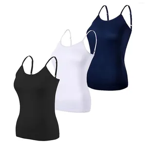 Tanques femininos 3 pc mulheres sólida tanque top undershirts ajustável espaguete cinta casual magro ajuste cor sem costas feminino camisola