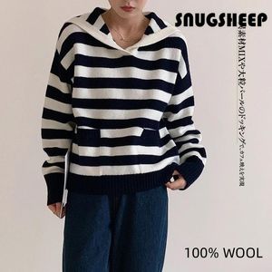 Women's Sweaters Navy Collar Fashion Strip Top Women Pullover Wool Sweater 2024 Winter Clothes Woman Long Sleeve Tops Luxury Womens Knit
