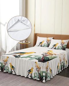 Bed Skirt Retro Flower Bird Parrot Elastic Fitted Bedspread With Pillowcases Protector Mattress Cover Bedding Set Sheet
