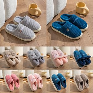 Slippers New Autumn and Winter Couples Plush Shoes Home Indoor Warmth and Anti slip Shoes Women's Floor Cotton Slippers Blue Pink Grey 007