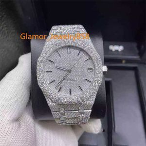 Ap Watches 2023 Version Moissanite Stones Sier Pass Test Mens Diamond T Op Quality Mechanical Eta Movement Full Iced Out 2-tone Shiny Watch