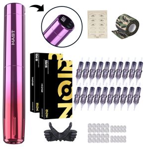 Trimmer Mast Tour Tattoo Kit RCA Wireless uppladdningsbart batteri Permanent Makeup Hine med DragonHawk Noir 1RL -patronnålar Set