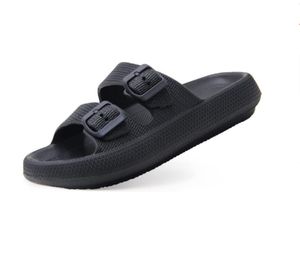 HBP Män Kvinnor Sandal Shower Slipper Double-Buckle Justerbar EVA Flat Bottom Slippers Bekväma dämpade tjocka solhuskar