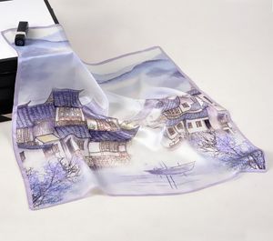2019 new mulberry silk Ms 53cm Chinese ink painting small wind rural small square scarf scarves4492650