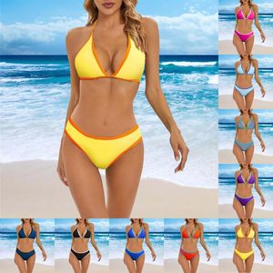 Women's Swimwear Fashion Sexy Color Block Bikini Swimsuit Set With Padded Bikinis For Big Busted Women Cotton Underwear