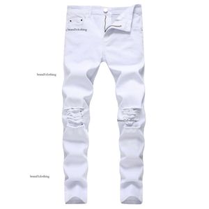 Godlikeu jeans da uomo bianchi pantaloni elasticizzati con bottoni hip-hop i denim nero strappato