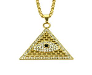 Goldene ägyptische Pyramide Halsketten Anhänger Männer Frauen Iced Out Kristall Illuminati Evil Eye Of Horus Ketten Schmuck Geschenke9143665