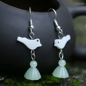 Dangle Earrings Jade Lotus Flower 925 Silver Gemstone Women Accessories Charms Chinese Jewelry Natural Stone Green Gifts Carved Amulet