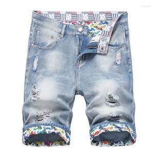 Jeans masculinos homens luz azul denim shorts verão masculino buracos curto homem moda rasgado em linha reta ajuste tamanho 42