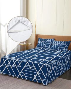 Saia de cama textura geométrica azul elástico cabido colcha com fronhas protetor colchão capa conjunto folha