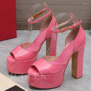 Sandaler Ladies Summer Online Celebrity Style Walk Show Super High Heels Candy Color Open Toe Ankle Strap Female Pumps