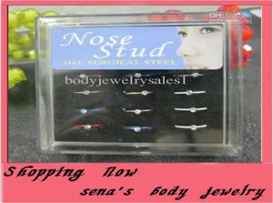 Hoop Ring 48pcslot Mix 6 Color Cz Gem Body Smycken Piercing Hoop Ring Nose Rings5242403