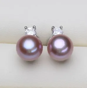 Stud Earrings 7-8mm Freshwater Pearl Sterling Silver Cubic Zirconia Ear Earring