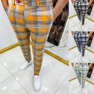 MENS PLAID Fashion Pants andningsbara och bekväma smala blyertsbyxor Business Travel Casual Bourgogne Hundred 240220