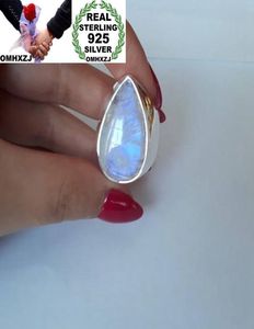 Omhxzj Hela europeiska patiens ringer Fashion Woman Man Party Wedding Gift Silver White Water Drop Moonstone 925 Sterling Silv8877397