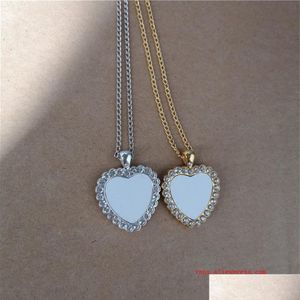 Pendant Necklaces Sublimation Blank Necklaces Pendants With Drill Woman Necklace Pendant Transfer Printing Consumable Materials 15Pcs Dhhpt