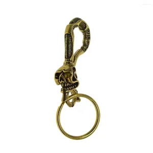 Keychains Handgjorda superfin Biker Punk 3D Skeleton Raw Brass Fob Fish U Hook Keychain Jean Chain Belt Key Hanger DIY