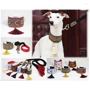 Dog Collars & Leashes Dog Collars Collar Traction Rope Set Ethnic Print Sheepskin Material Is Soft And Durable Suitable For Small Medi Dhz2F