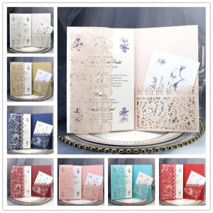 Wedding Invitation Cards Full Set Laser Cut Hollowed-out Pocket Greeting Cards For Engagement Birthday Party Wedding Supplies